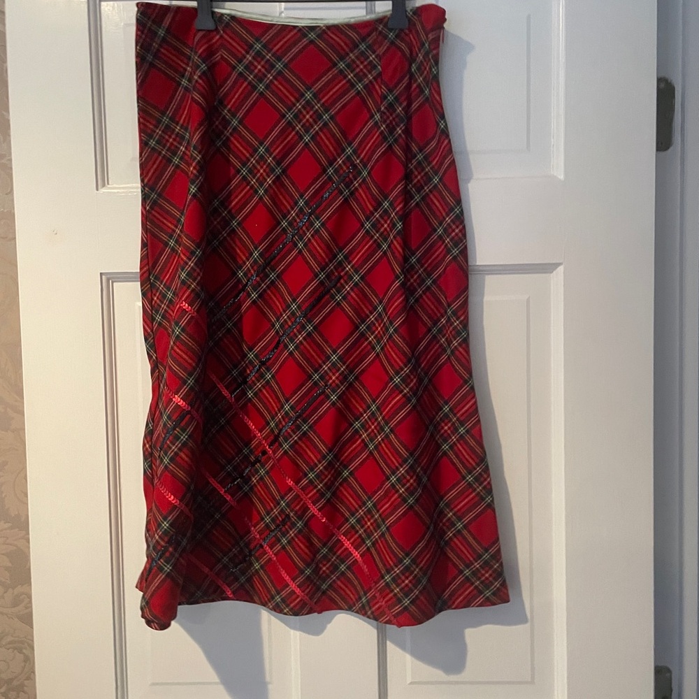 Red Plaid Women's Skirt Anthropologie 8 sequin